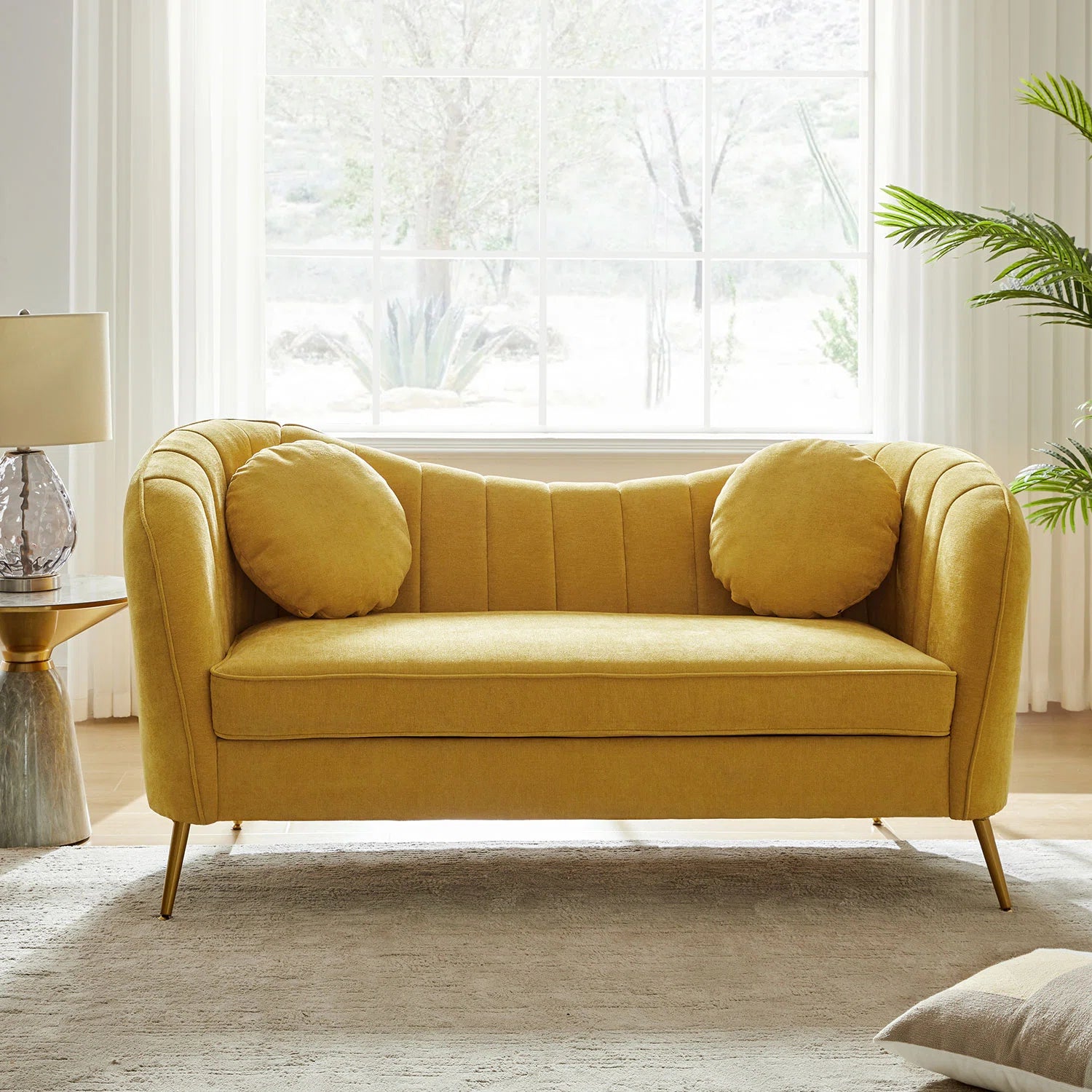 Sidewell Fabric 2 Seater Sofa In Bold Yellow Colour - Febonic Living