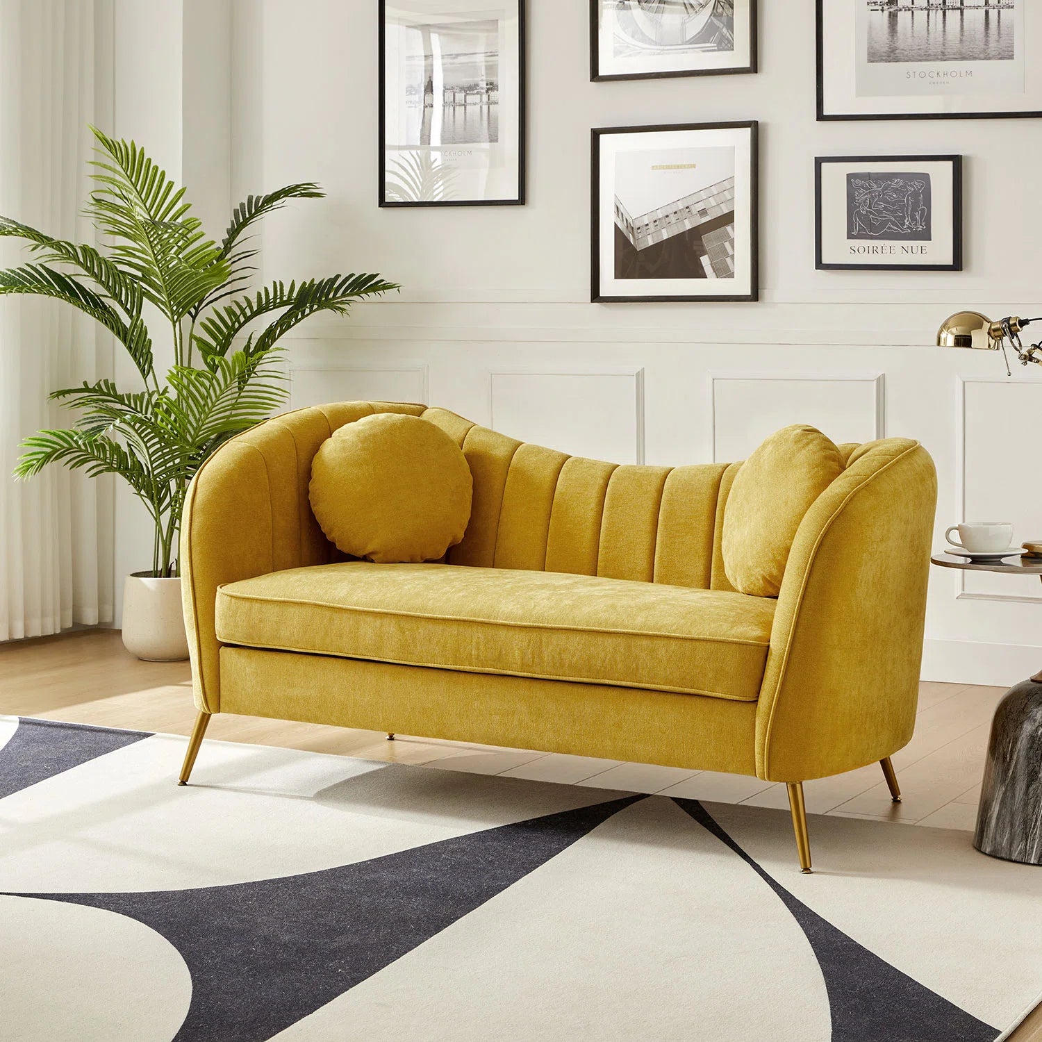 Sidewell Fabric 2 Seater Sofa In Bold Yellow Colour - Febonic Living