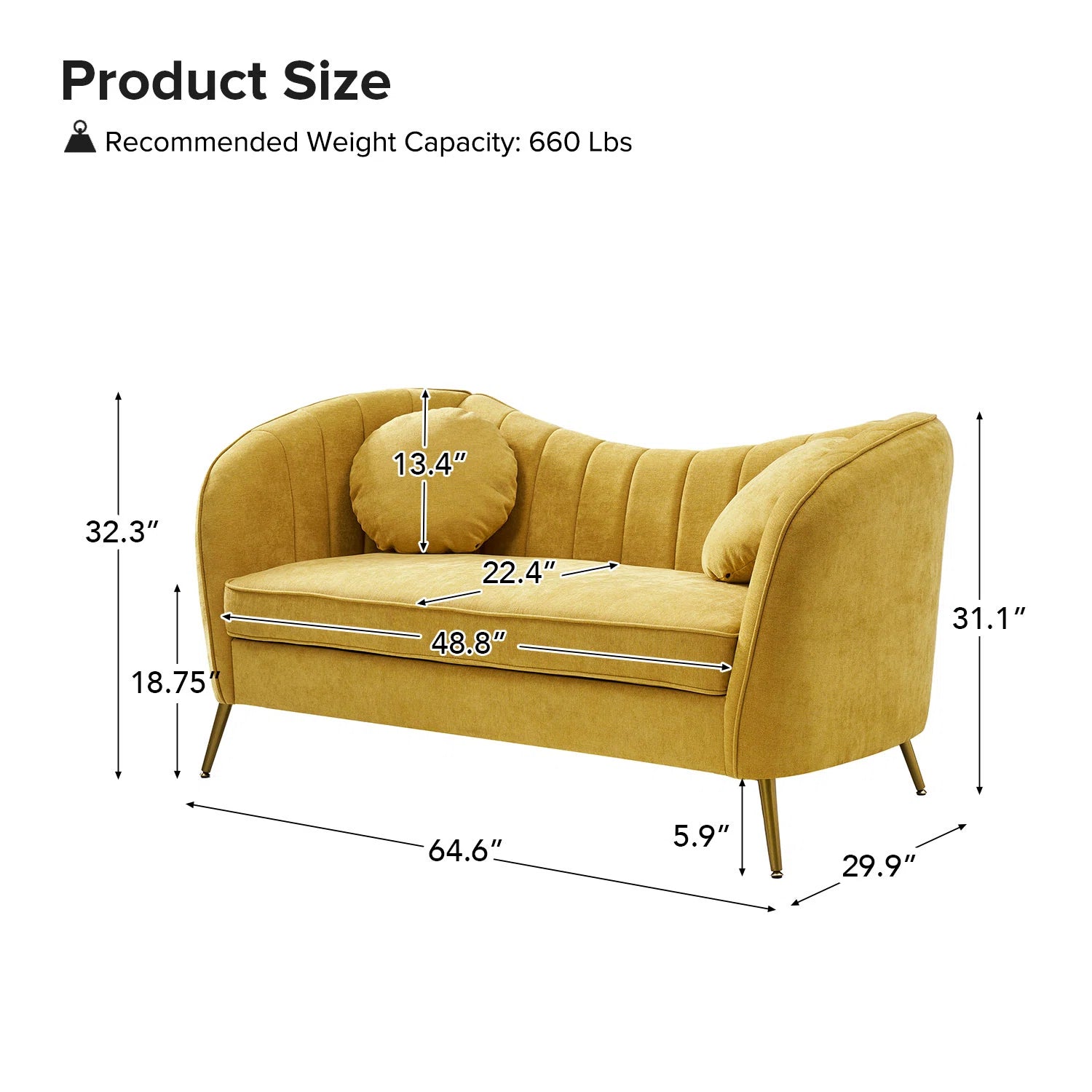 Sidewell Fabric 2 Seater Sofa In Bold Yellow Colour - Febonic Living