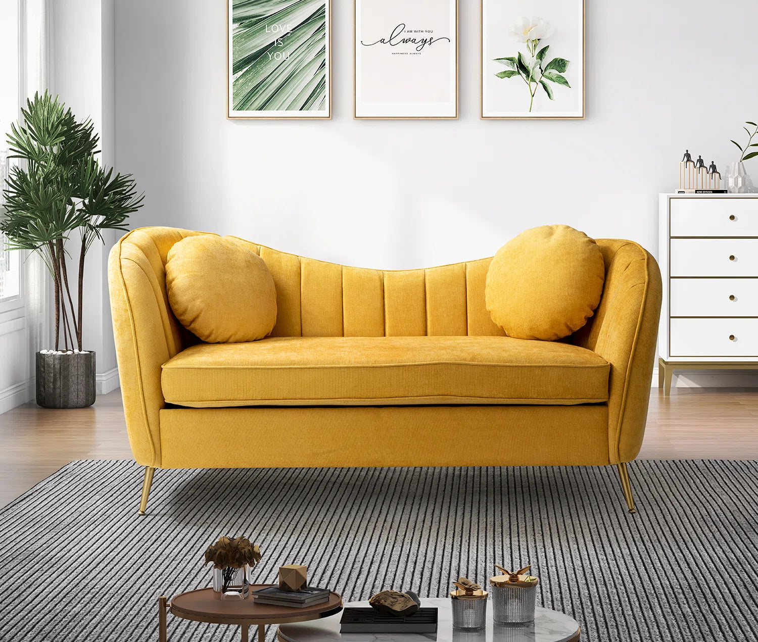 Sidewell Fabric 2 Seater Sofa In Bold Yellow Colour - Febonic Living