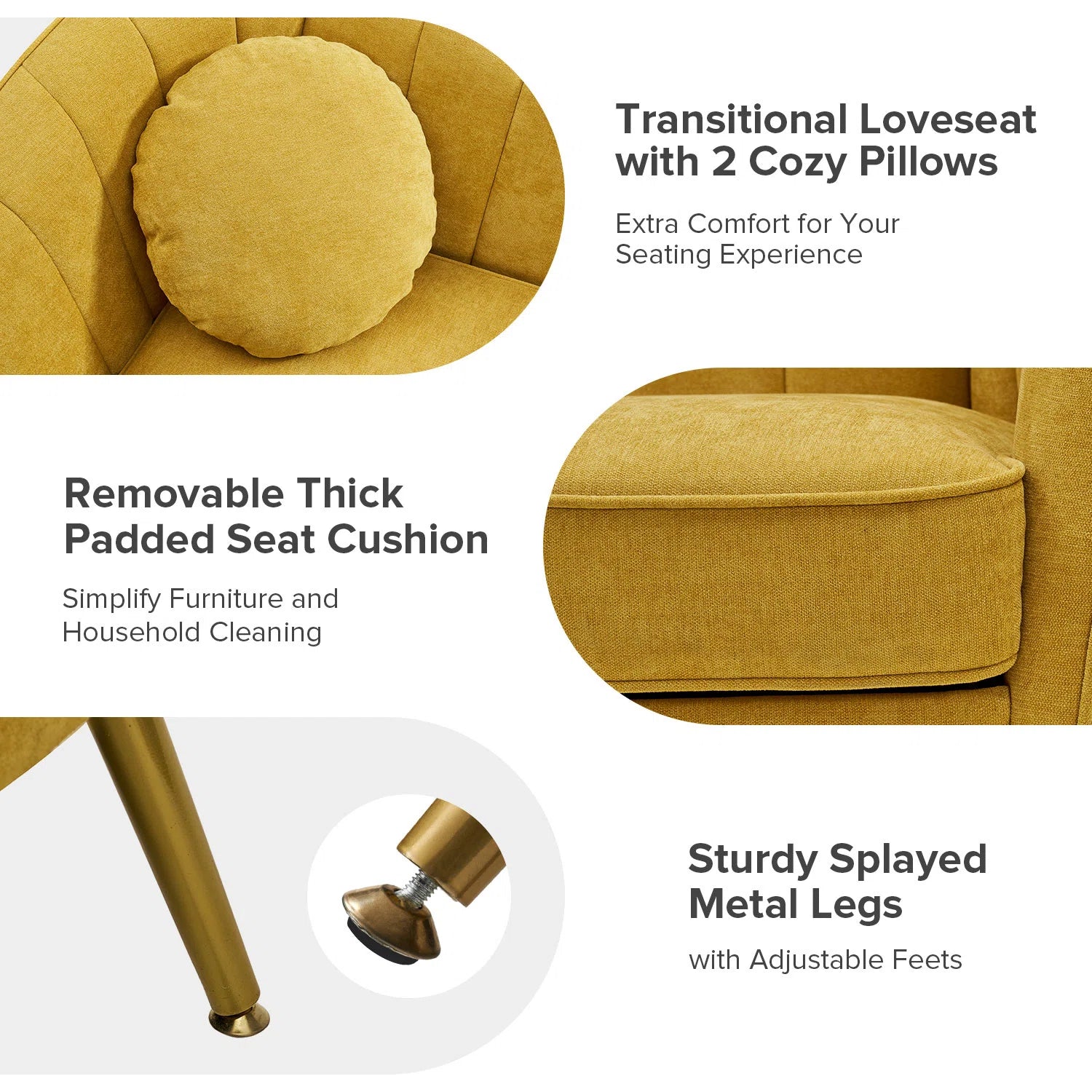 Sidewell Fabric 2 Seater Sofa In Bold Yellow Colour - Febonic Living