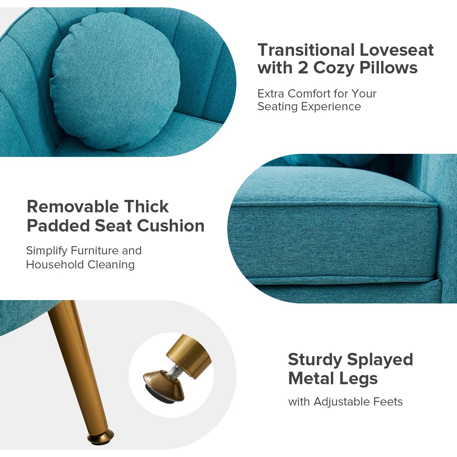 Sidewell Fabric 2 Seater Sofa In Sea Green Colour - Febonic Living