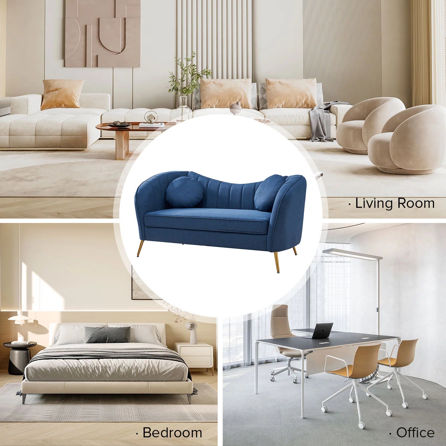 Sidewell Fabric 2 Seater Sofa In Royal blue Colour - Febonic Living