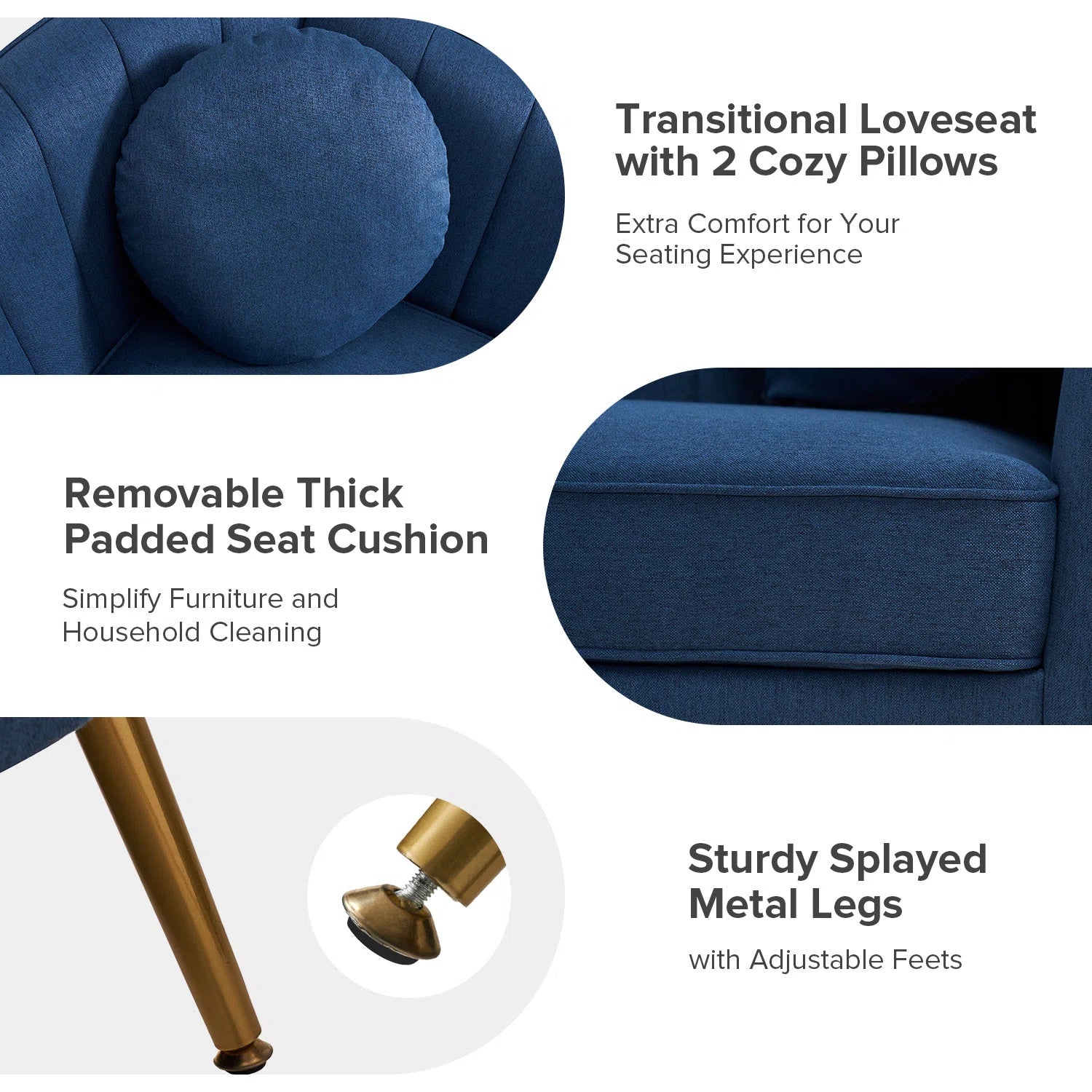 Sidewell Fabric 2 Seater Sofa In Royal blue Colour - Febonic Living