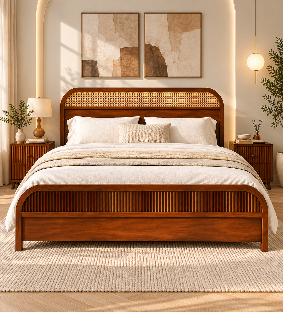 Siki Sheesham Wood King Size Bed In Provincial Teak Finish