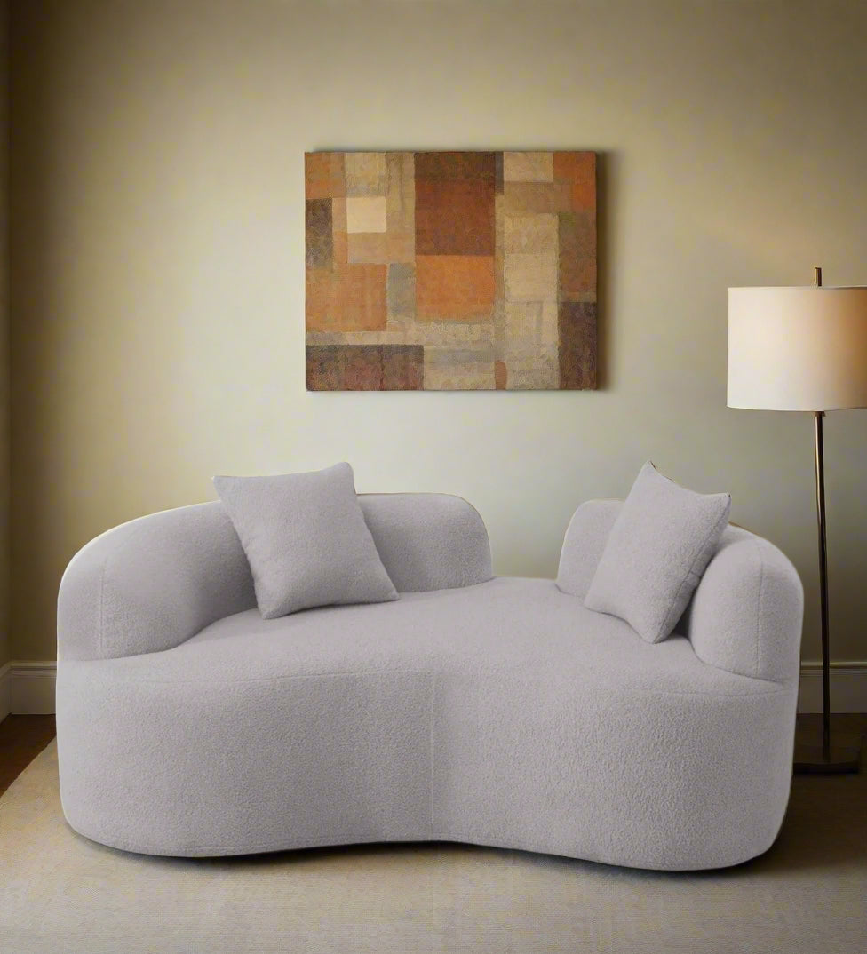Sira Boucle Fabric 2 Seater Curved Sofa In Fog Grey Colour
