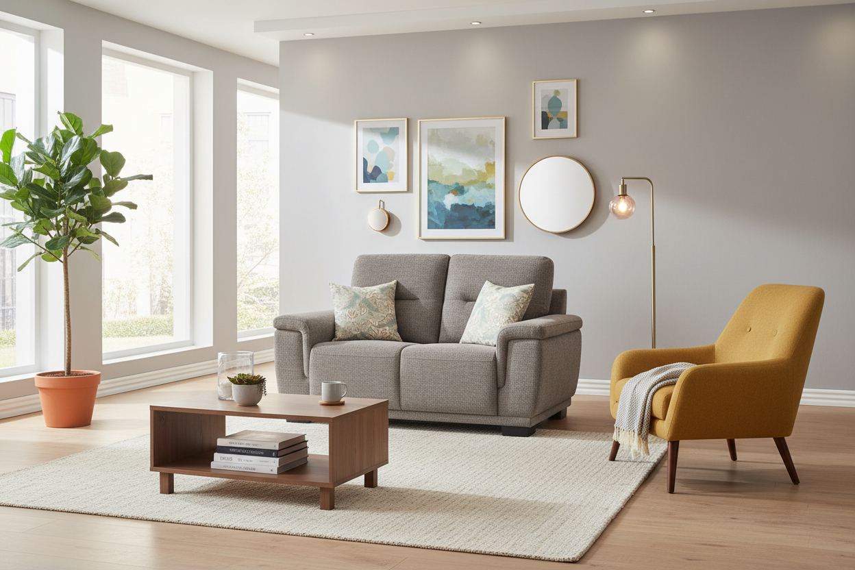 Siro Fabric 2 Seater Sofa In Ash Grey Colour