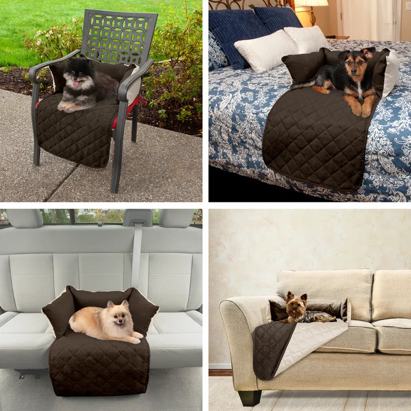 Buddy Velvet Quilted Dog Bed Sofa Cover in Brown Colour - Febonic Living