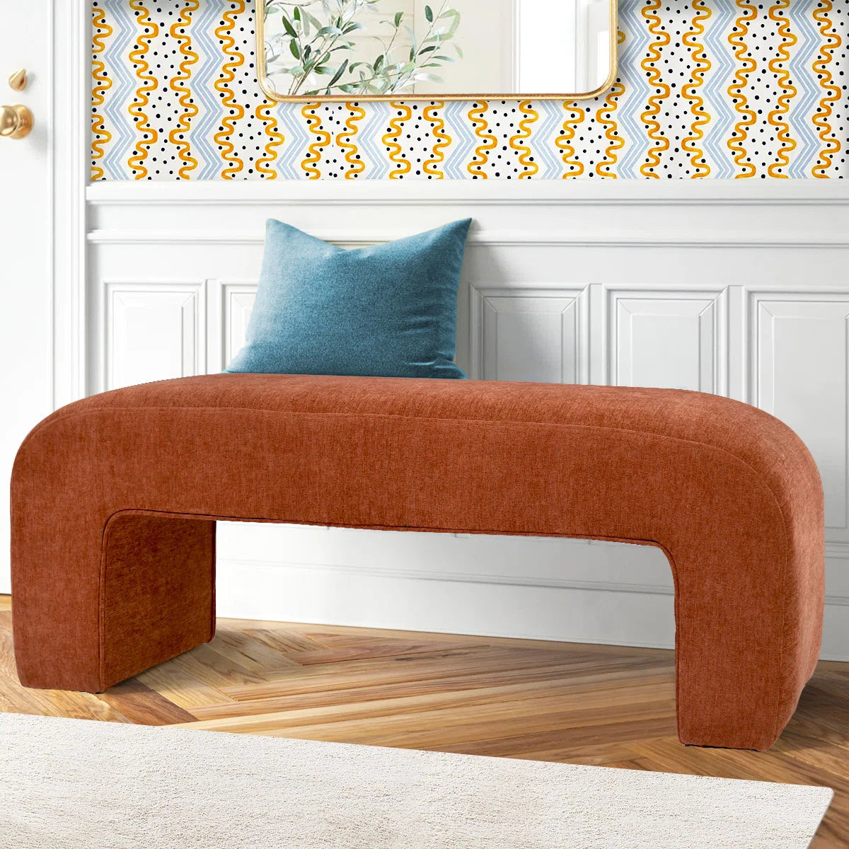 Steven Fabric Bench In Vivid Orange Colour - Febonic Living