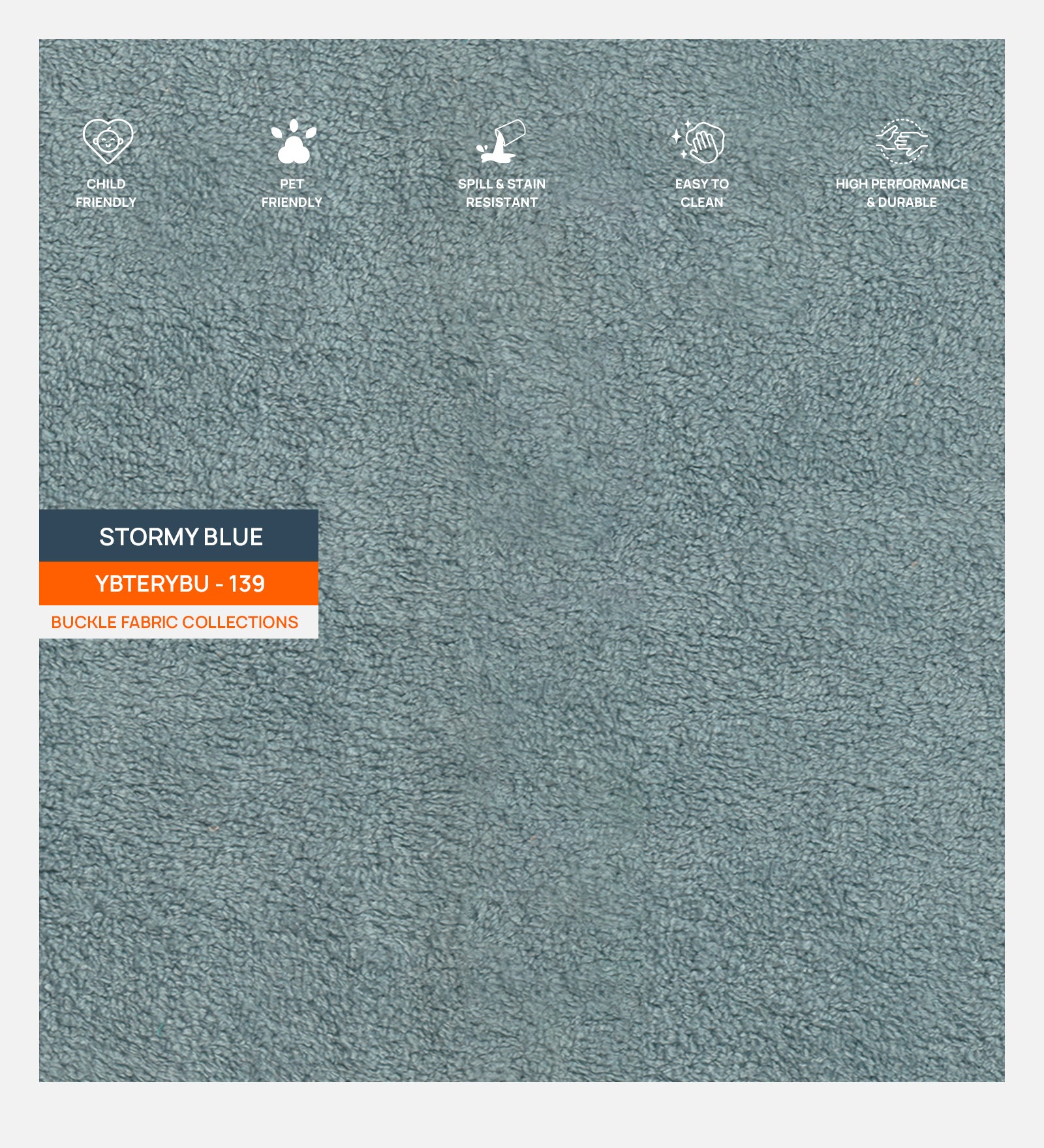 Zoro Boucle Fabric Queen Size Bed in Storm Blue Colour - Febonic Living