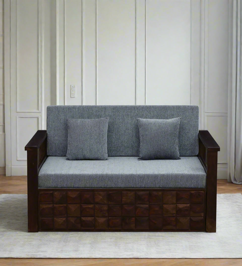 Belmani Sheesham Wood Pull Out Seater Sofa Cum Bed In Provincial Tea
