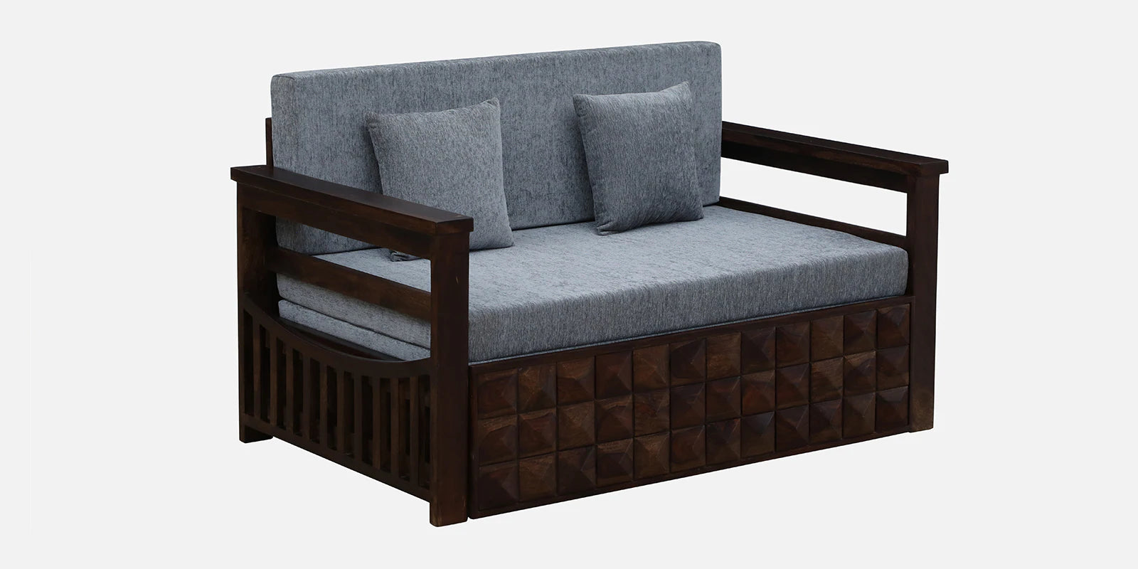 Belmani Sheesham Wood Pull Out 2 Seater Sofa Cum Bed In Provincial Teak Finish with Storage - Febonic Living
