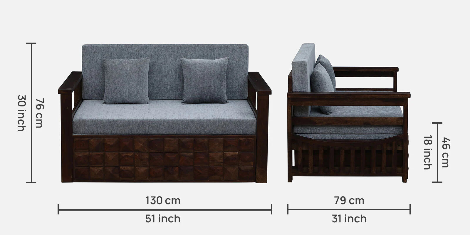 Belmani Sheesham Wood Pull Out 2 Seater Sofa Cum Bed In Provincial Teak Finish with Storage - Febonic Living