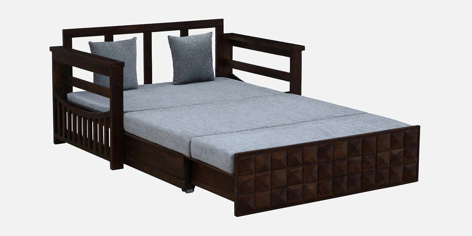 Belmani Sheesham Wood Pull Out 2 Seater Sofa Cum Bed In Provincial Teak Finish with Storage - Febonic Living