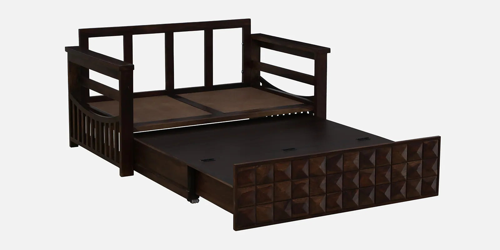 Belmani Sheesham Wood Pull Out 2 Seater Sofa Cum Bed In Provincial Teak Finish with Storage - Febonic Living