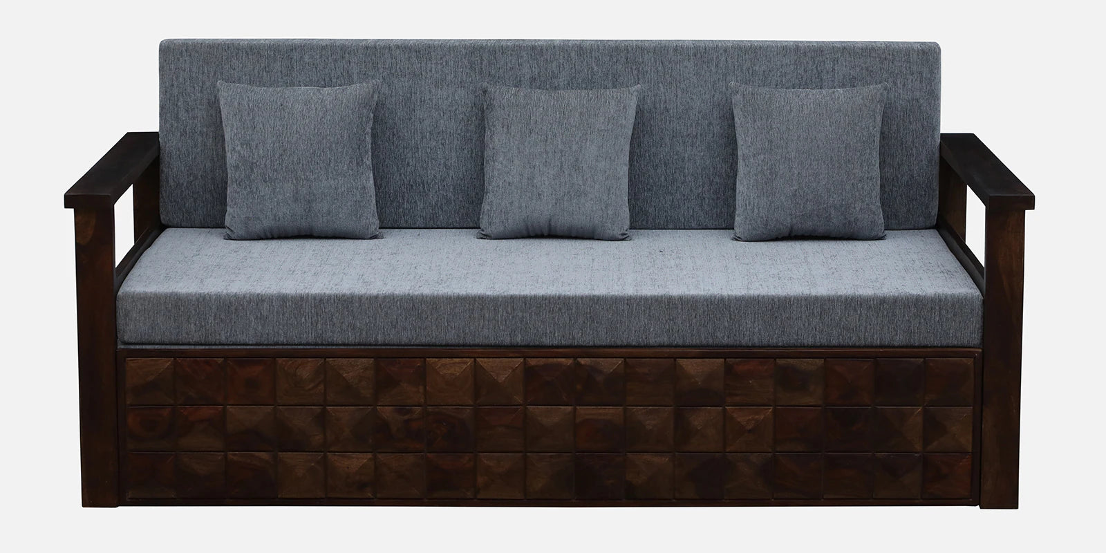Belmani Sheesham Wood Pull Out 3 Seater Sofa Cum Bed In Provincial Teak & With Cushions - Febonic Living