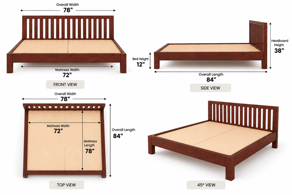 Sukka Sheesham Wood King Size Bed In Honey Oak Finish