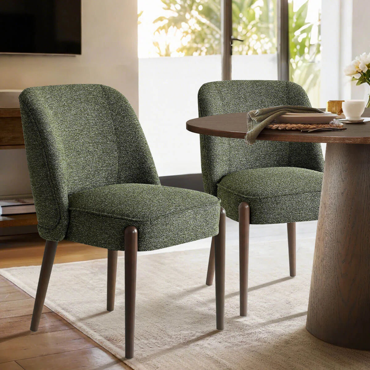 Supra Fabric Dining Chair In Green Colour (Set of 2)