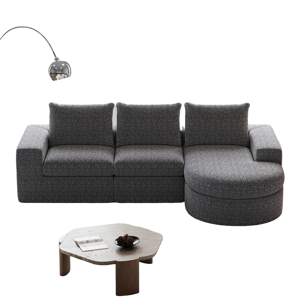 Syren Fabric LHS Sectional Sofa (2+Lounger) In Nimbus Grey Colour