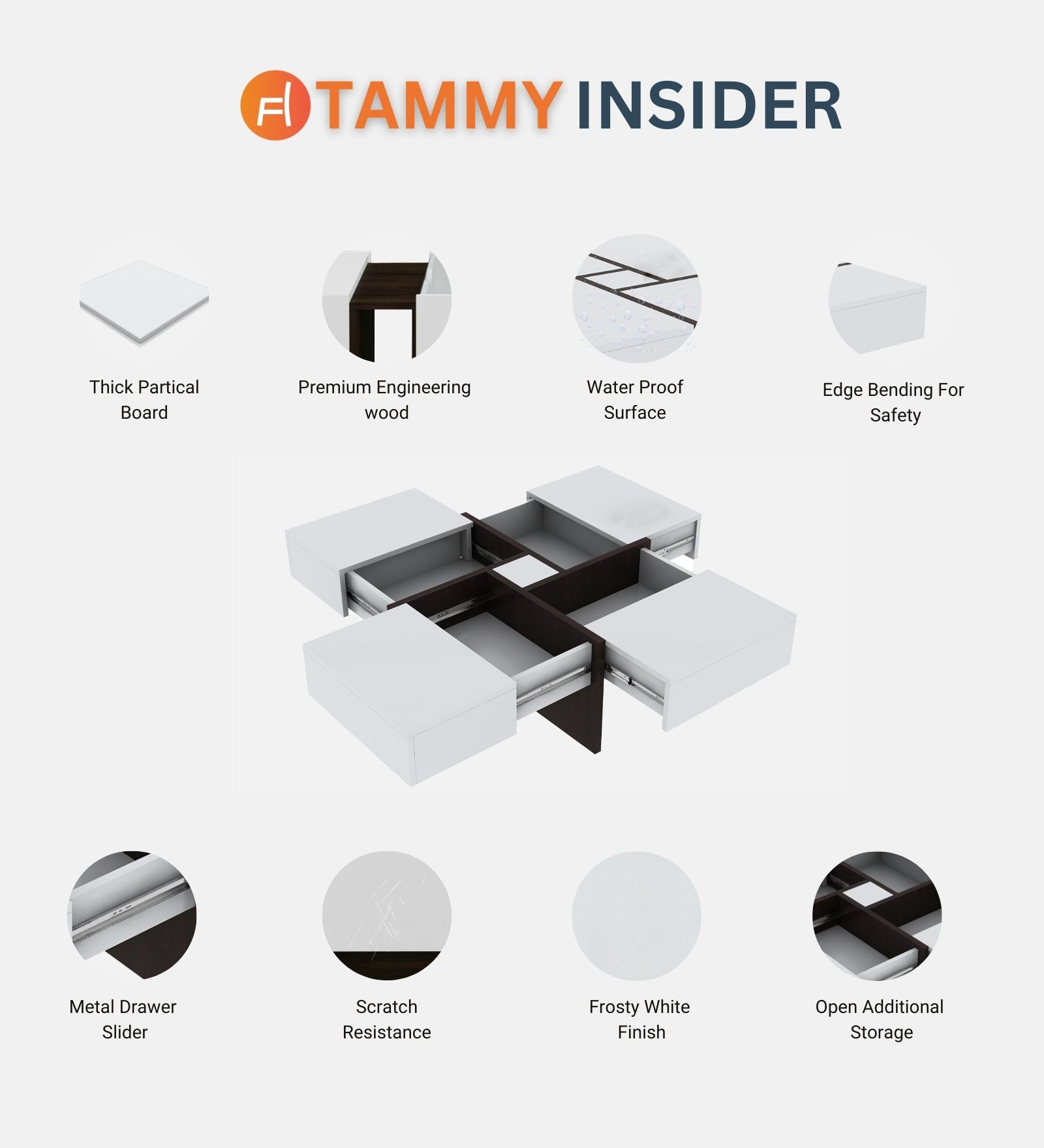 Sonic Coffee Table In Oral Walnut & Frosty White Finish - Febonic Living