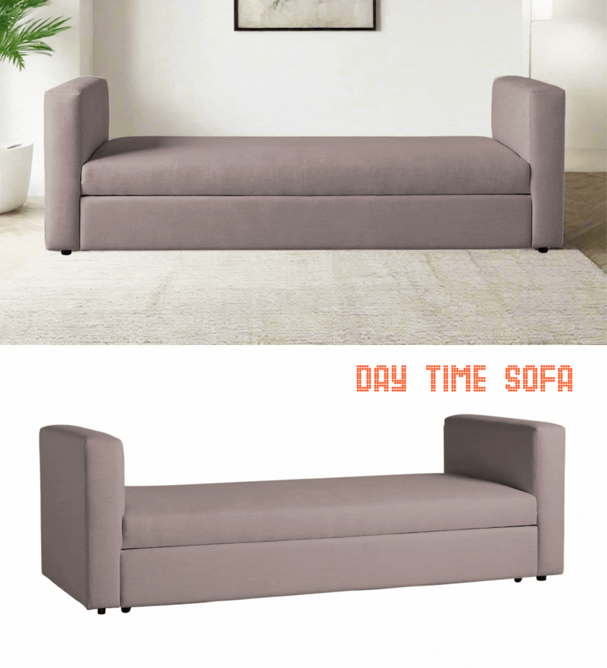 Tosy Fabric 3 Seater Pull Out Sofa Cum Bed In Almond Beige Colour - Febonic Living