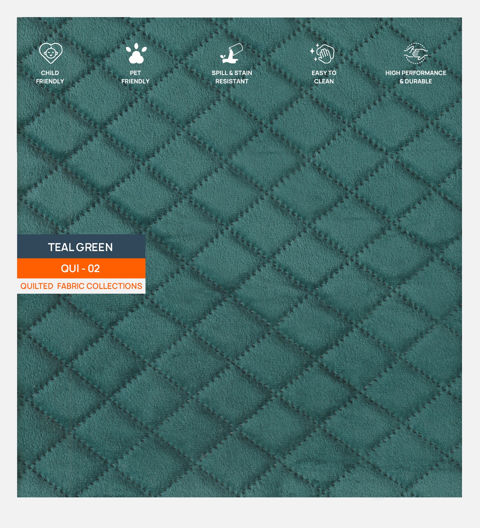 Velvet Quilted Fabric Swatch Teal Green 02 Code - Febonic Living