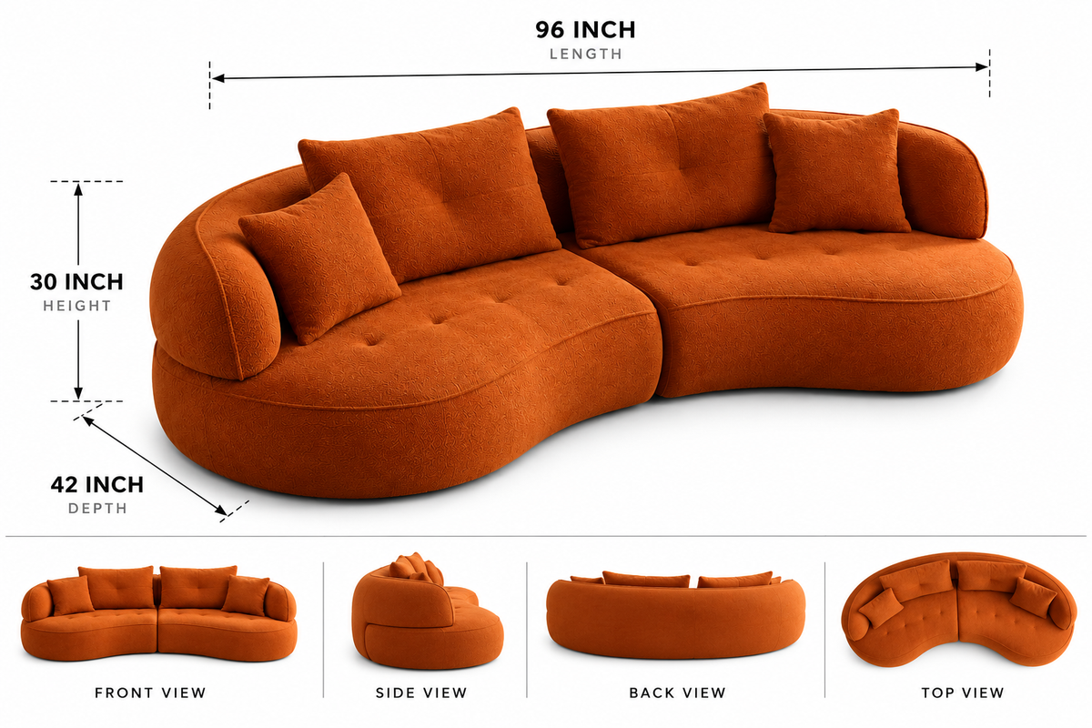 Navel 3 Seater Curved Velvet Sofa - Turmeric Orange