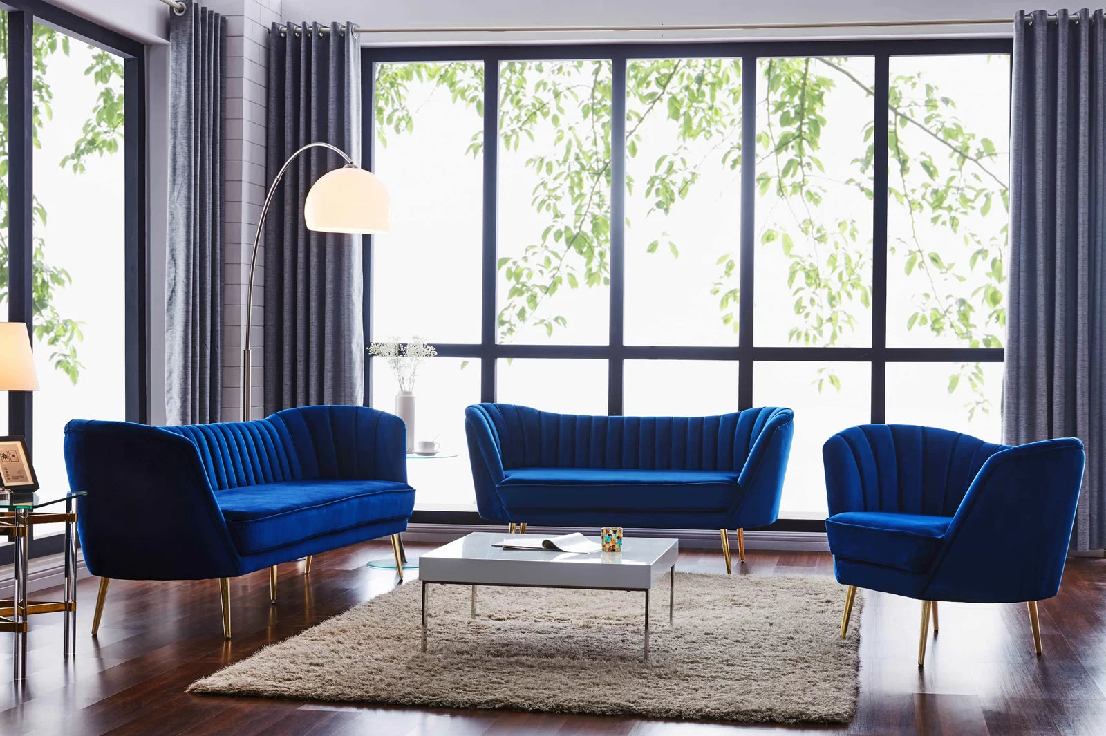 Tiber Velvet 3 Seater Sofa In Imperial Blue Colour - Febonic Living