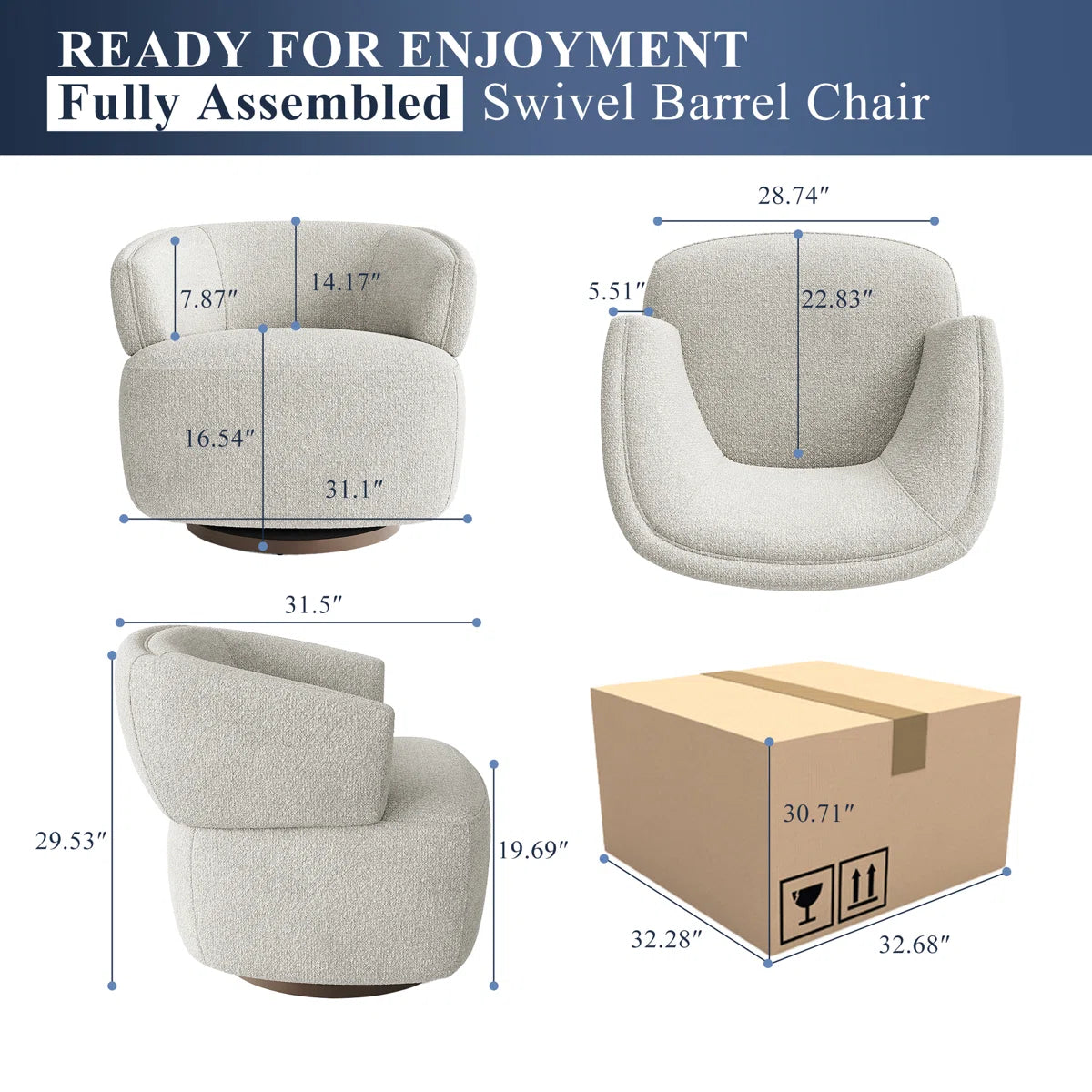 Tivila Boucle Fabric Swivel Chair In Shell White Colour