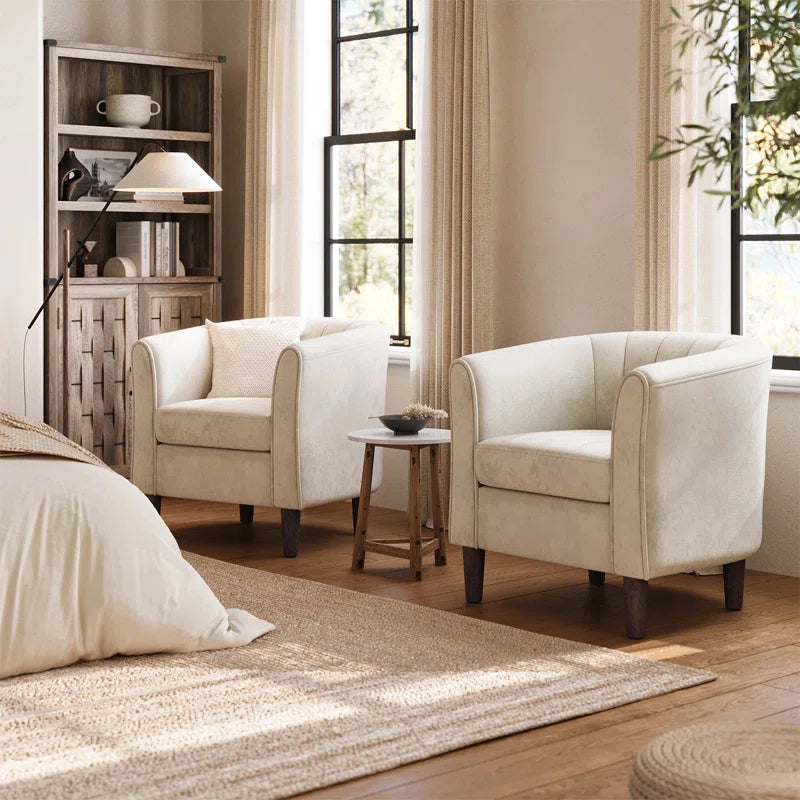 Ben Velvet Barrel Chair With Ottoman In Camel Beige Colour - Febonic Living
