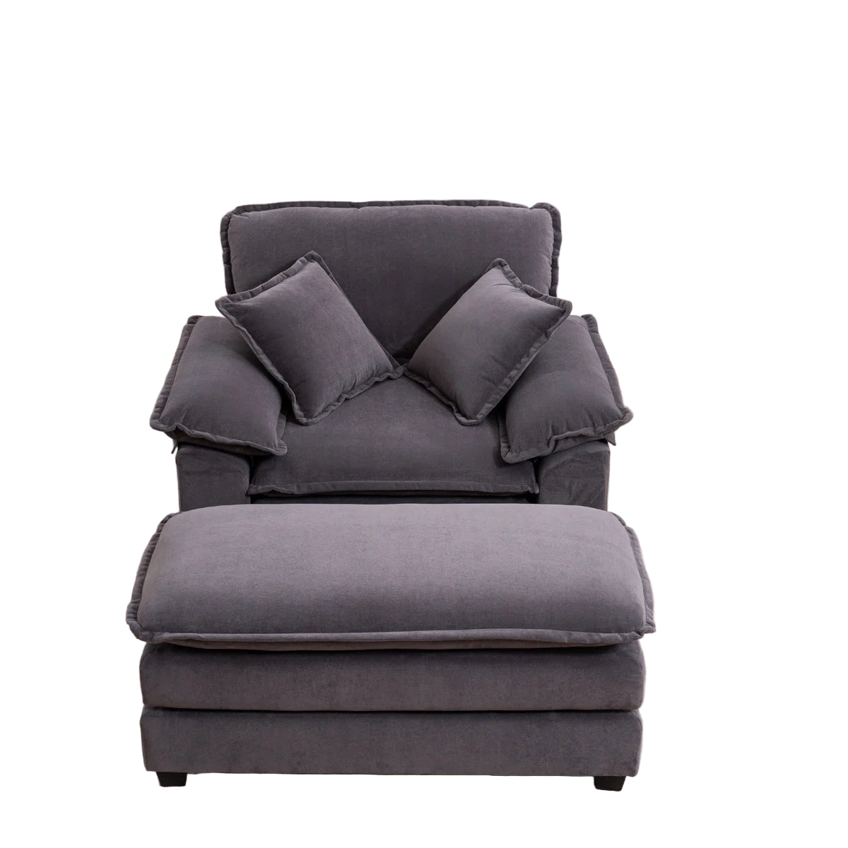 Trevia Fabric Wide Barrel Chair With Ottoman In Charcoal Grey Colour