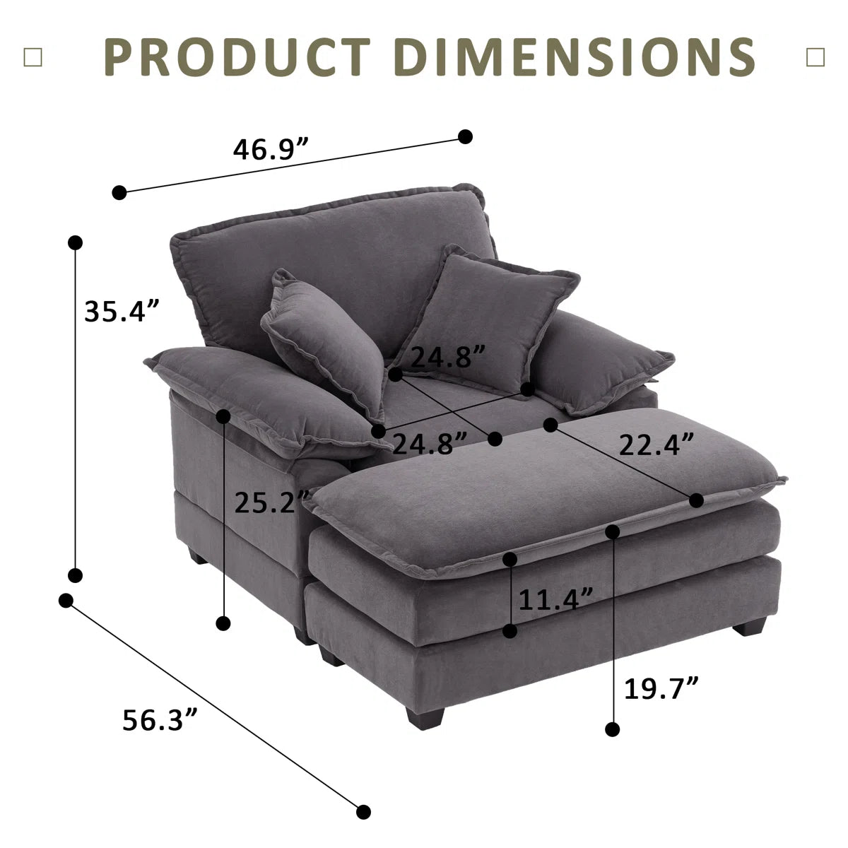 Trevia Fabric Wide Barrel Chair With Ottoman In Charcoal Grey Colour
