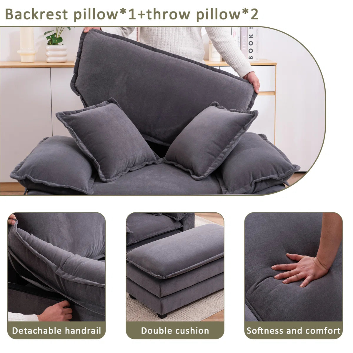 Trevia Fabric Wide Barrel Chair With Ottoman In Charcoal Grey Colour