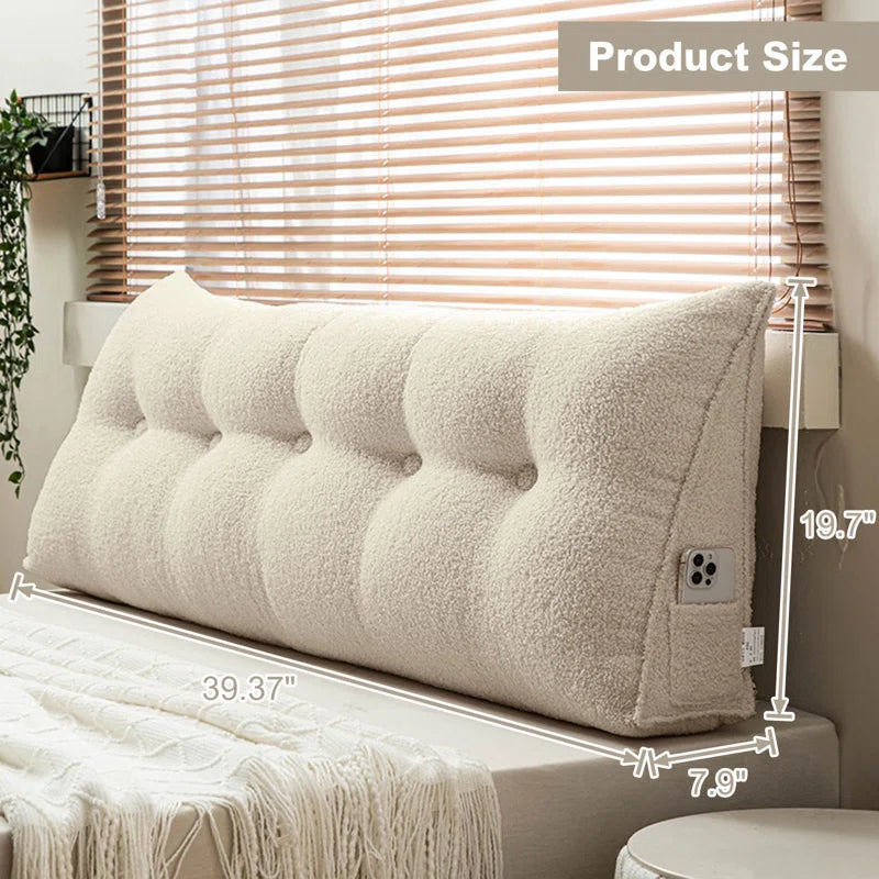 Fengu Boucle Large Headboard Wegde Pillows in Camel Beige Colour - Febonic Living