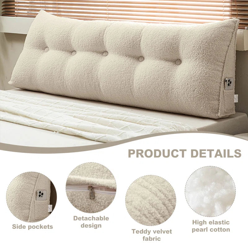 Fengu Boucle Large Headboard Wegde Pillows in Camel Beige Colour - Febonic Living