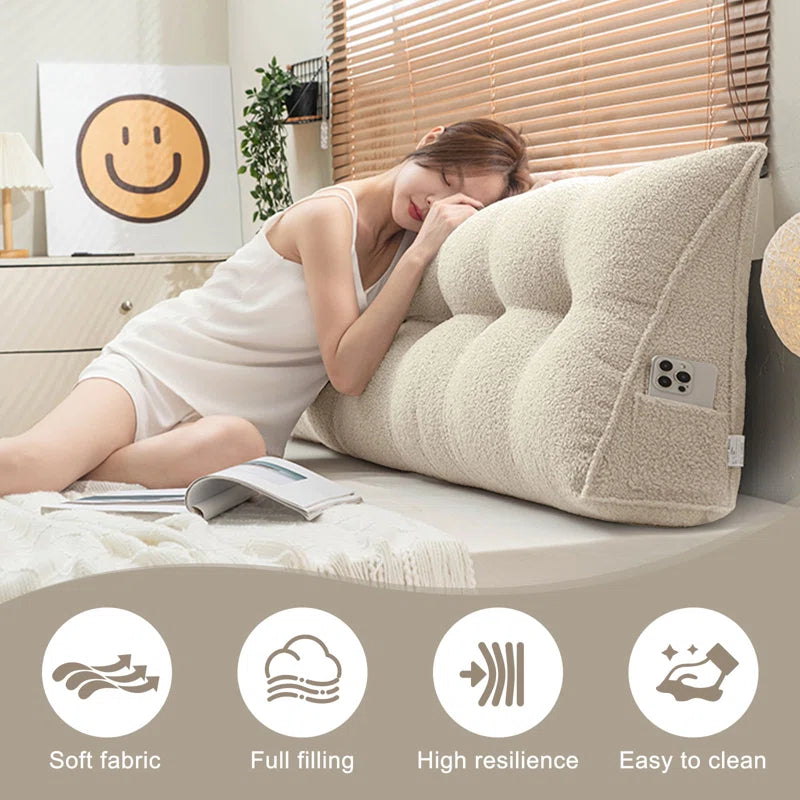 Fengu Boucle Large Headboard Wegde Pillows in Camel Beige Colour - Febonic Living