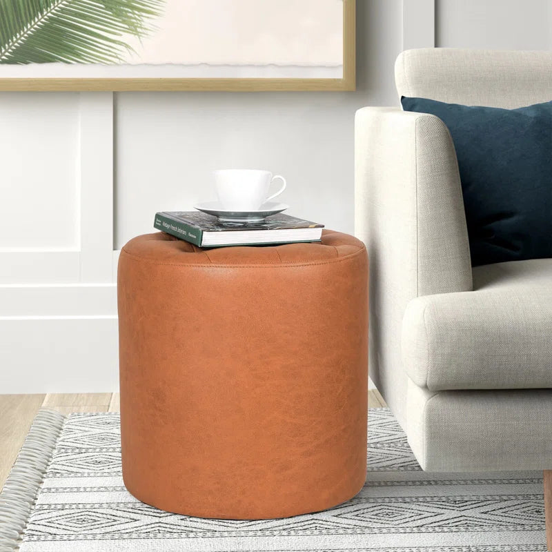 Muddy Leatherette Pouffe In Cinnamon Brown Colour - Febonic Living