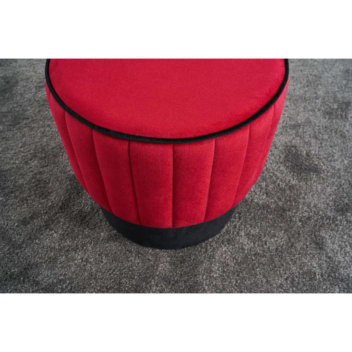Twilla Velvet Pouffe In Ox Blooad Maroon And Davy Grey Colour