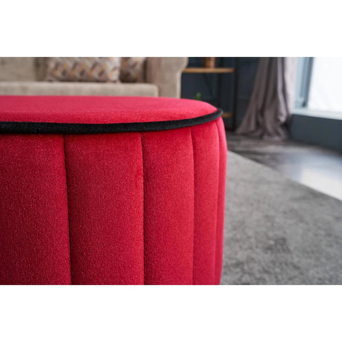 Twilla Velvet Pouffe In Ox Blooad Maroon And Davy Grey Colour