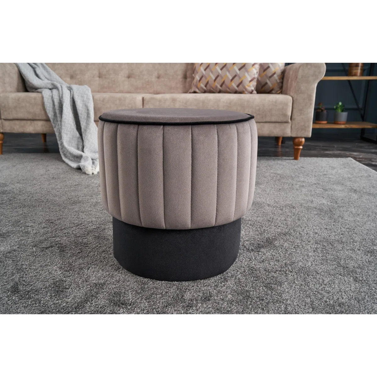 Twilla Velvet Pouffe In Pearl And Davy Grey Colour