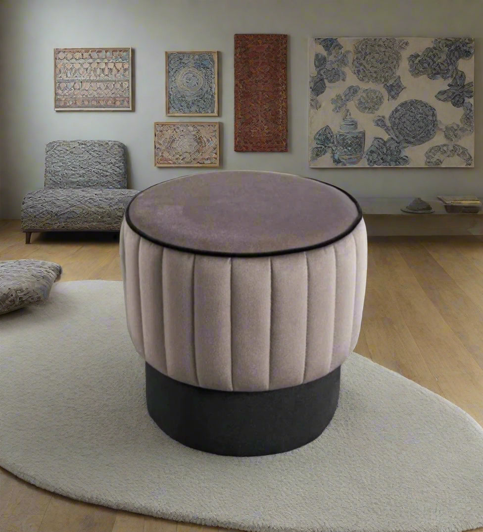 Twilla Velvet Pouffe In Pearl And Davy Grey Colour