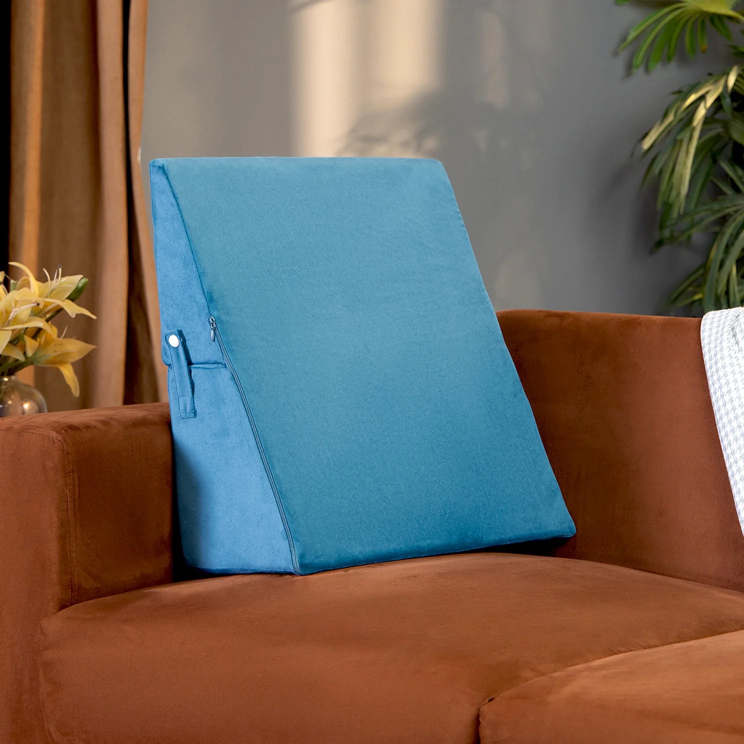 Clover Velvet Dual Type Wegde Pillows in Aqua Blue Colour - Febonic Living