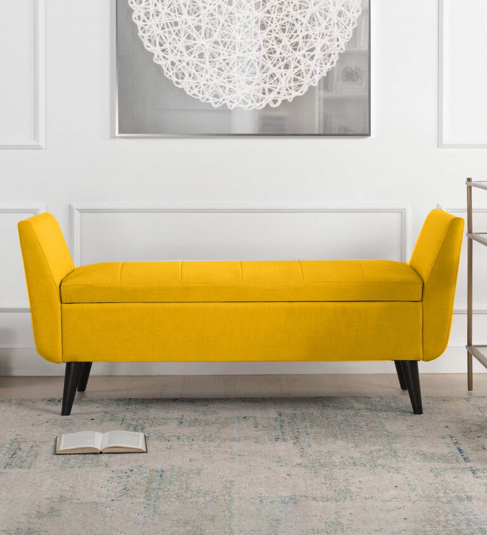 Gabreil Fabric 2 Seater Recamier In Bold Yellow Colour With Storage - Febonic Living
