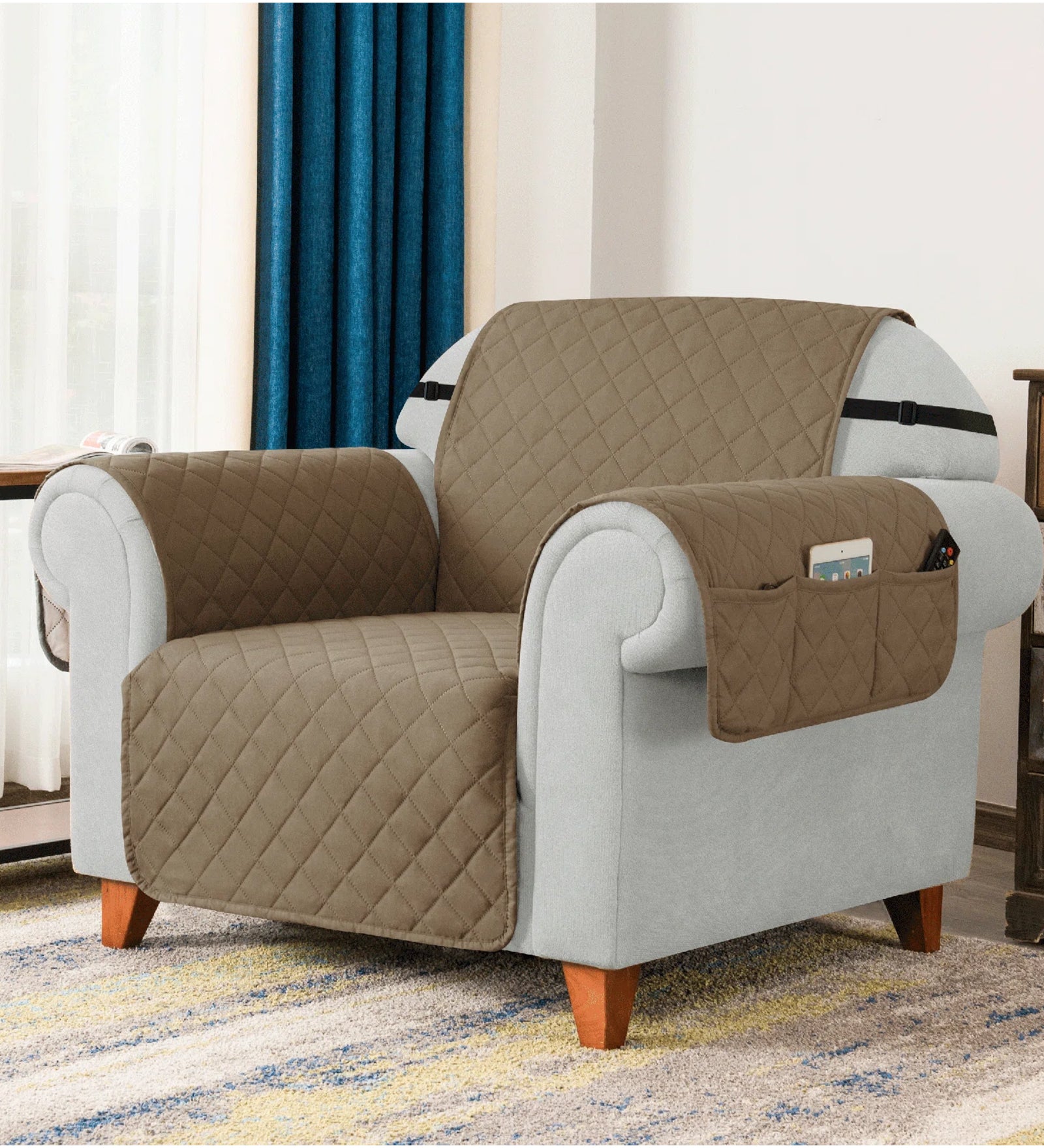Bunny Velvet 1 Seater Quilted Sofa Cover in Peru Brown Colour - Febonic Living