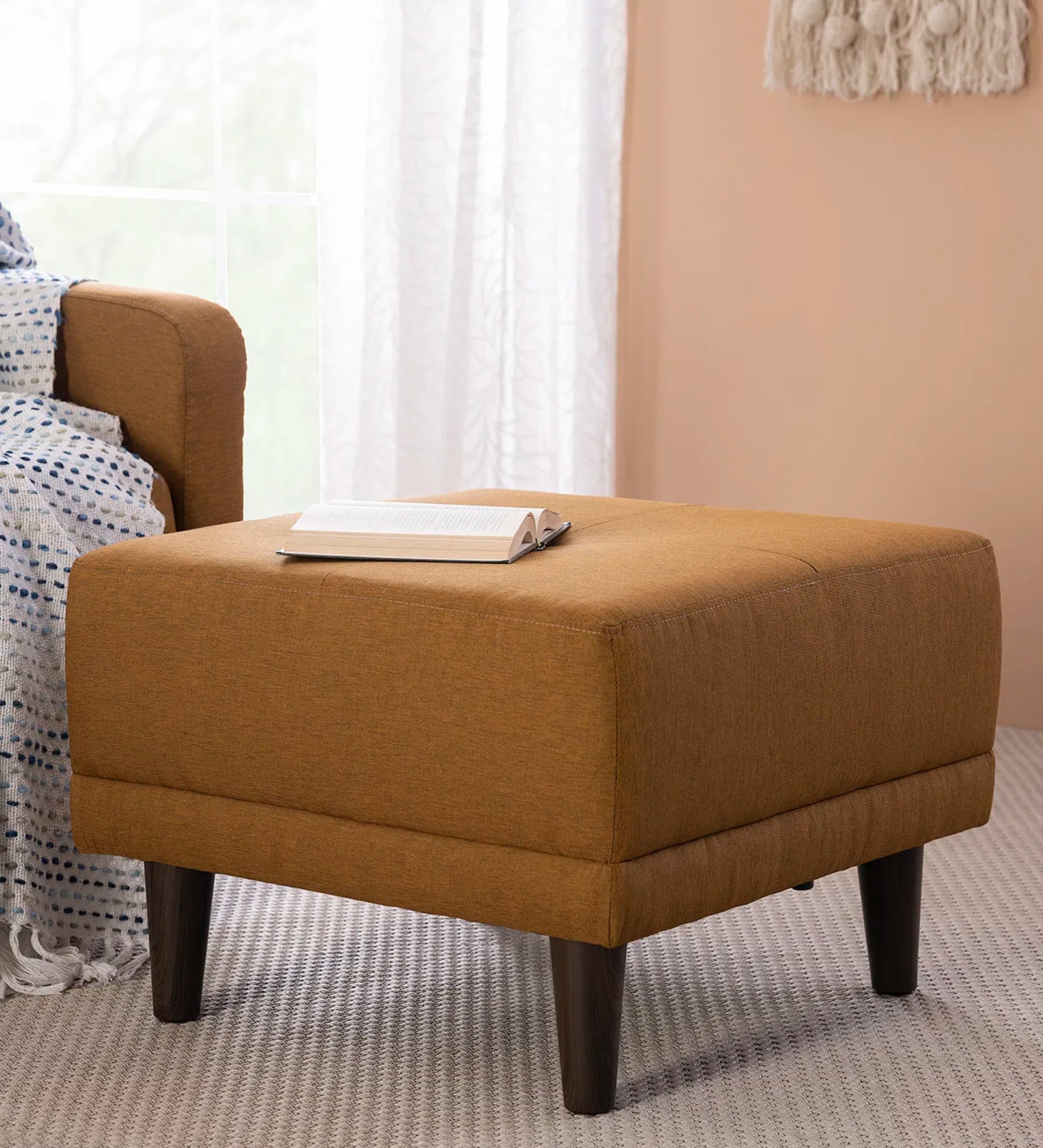 Noha Fabric Stool In Orange Colour - Febonic Living