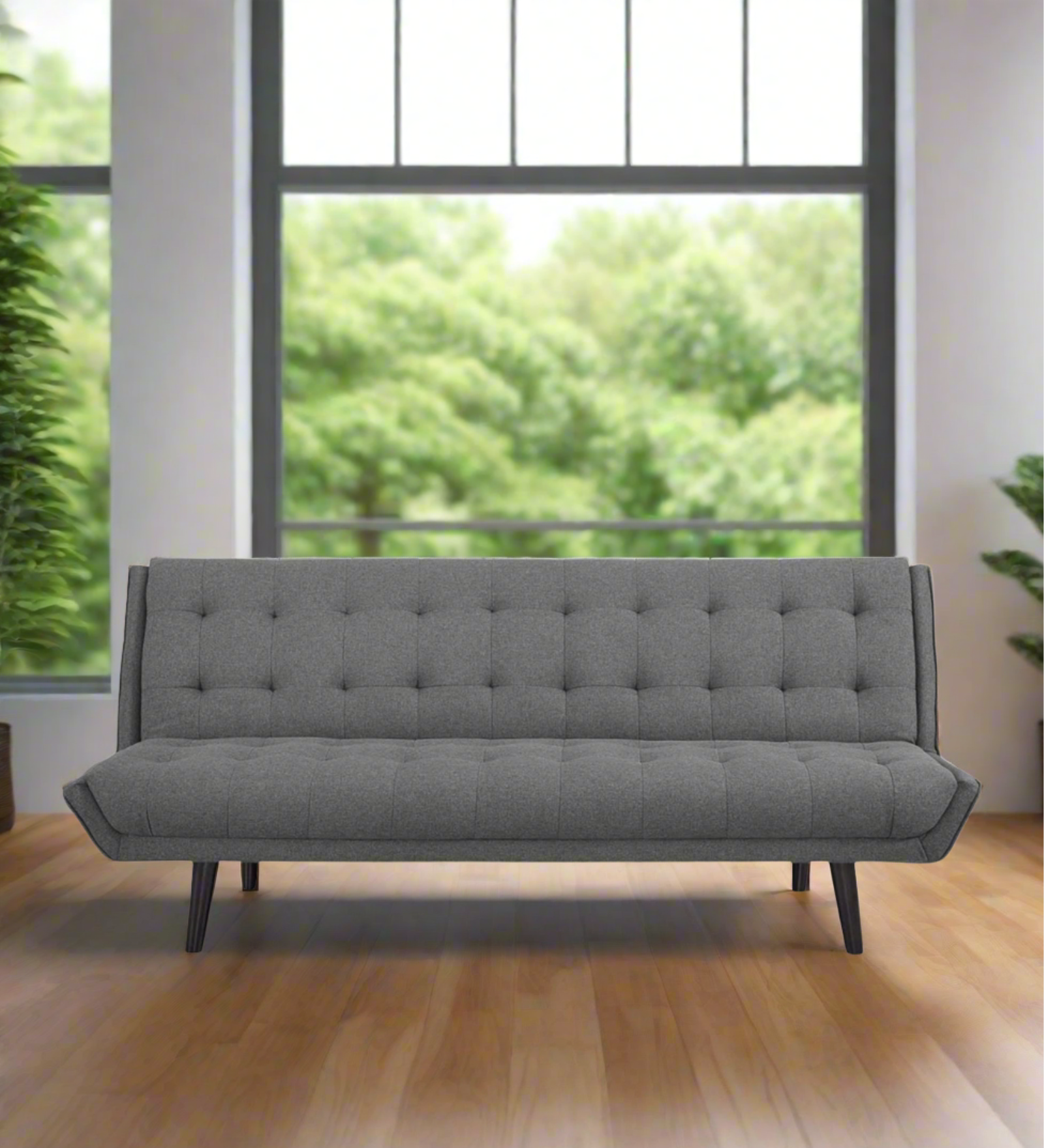 Saso Fabric 3 Seater Convertible Sofa Cum Bed In Charcoal Grey - Febonic Living