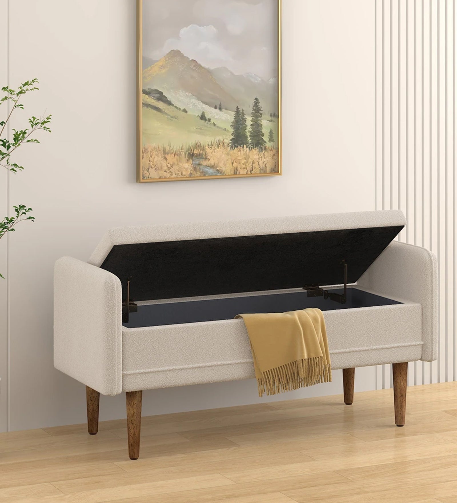 Lumpur Boucle 2 Seater Recamier In Shell White Colour With Storage - Febonic Living