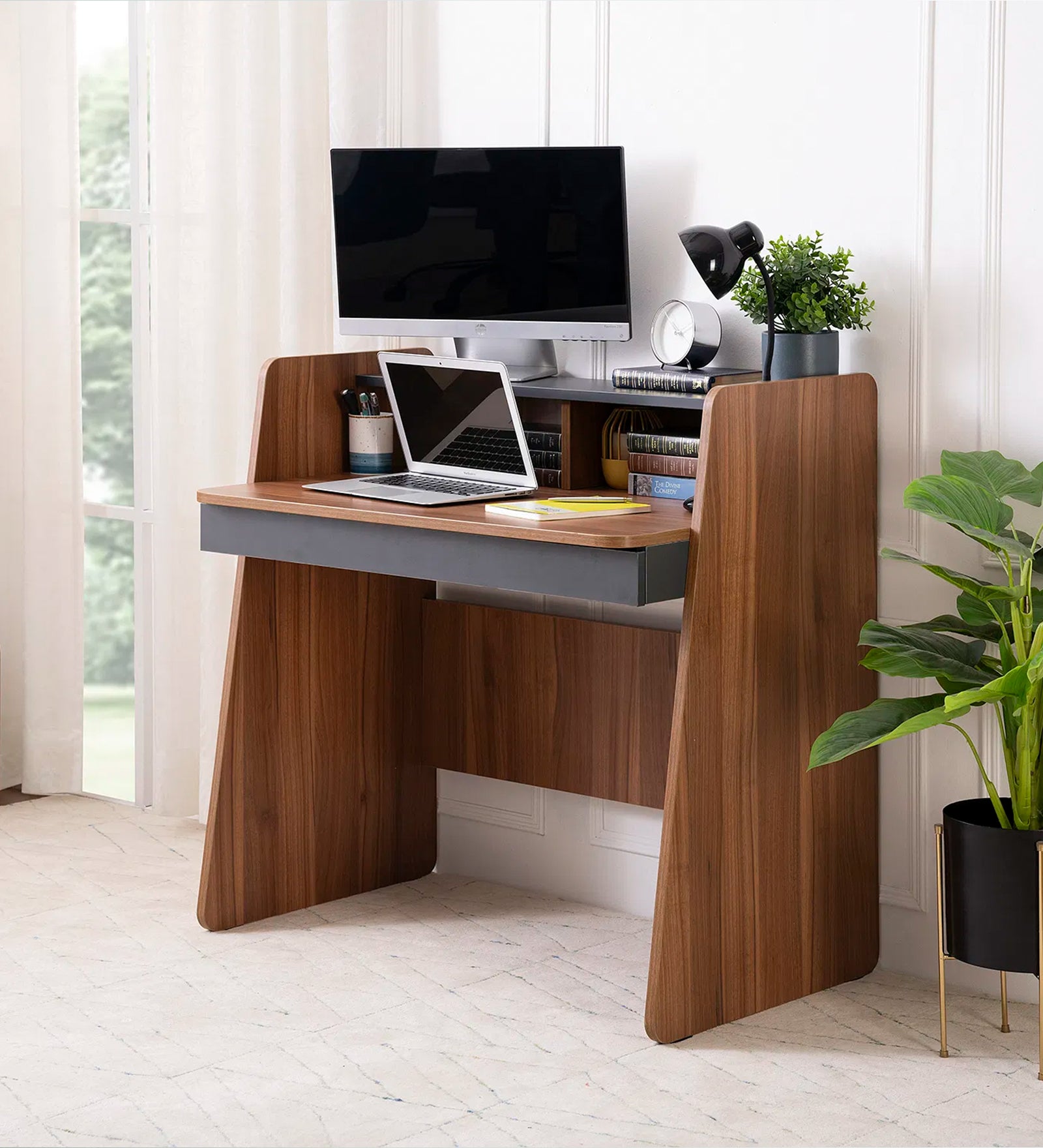 Avira Study Table In Walnut Finish - Febonic Living