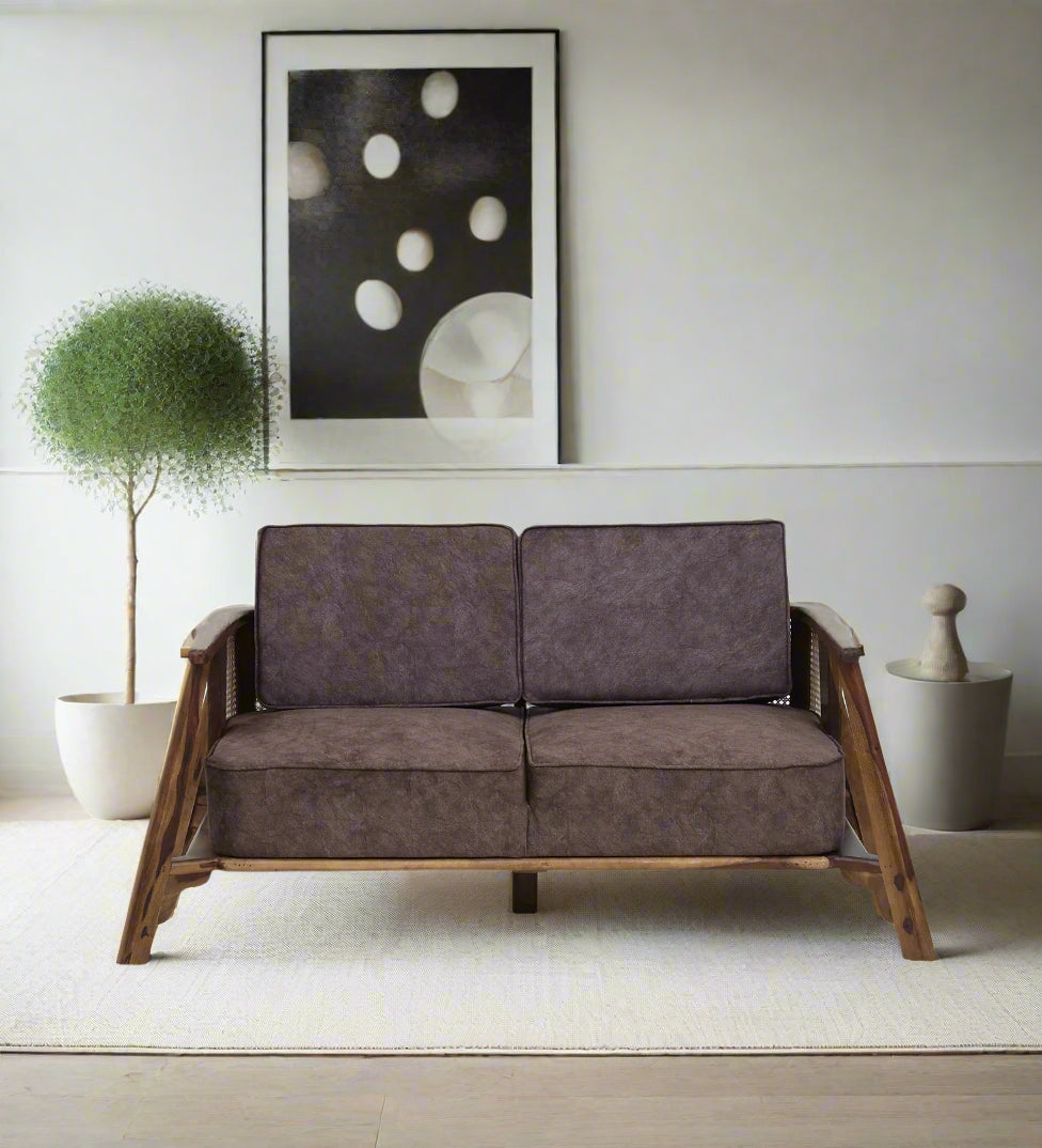 Milini Sheesham Wood 2 Seater Sofa In Brown Colour - Febonic Living