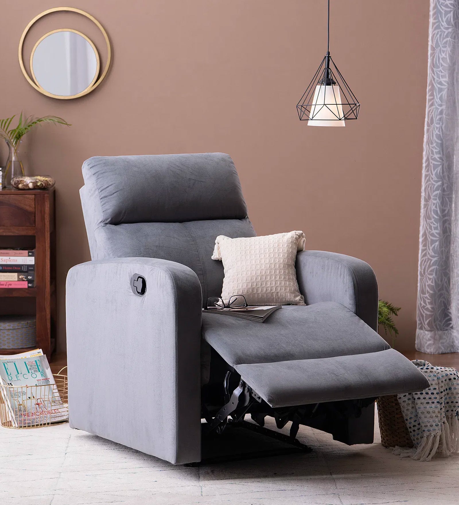 Zest Fabric 1 Seater Motorized Recliner In Concrete Grey Colour - Febonic Living